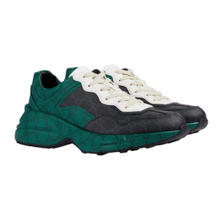 Gucci 746101 FAB4D 1059 Green, Black & White Nylon GG Supreme Rhyton Sneakers (GGM1741)-AmbrogioShoes