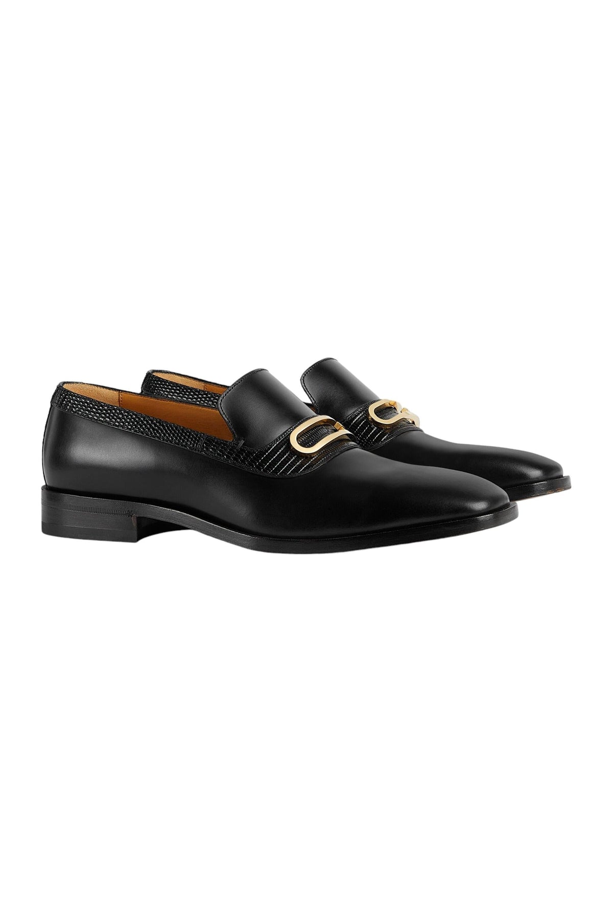Gucci 750304 AACBM 1000 Black Horse Leather / Lizard Geometric G Slip-On Loafers (GGM1742)