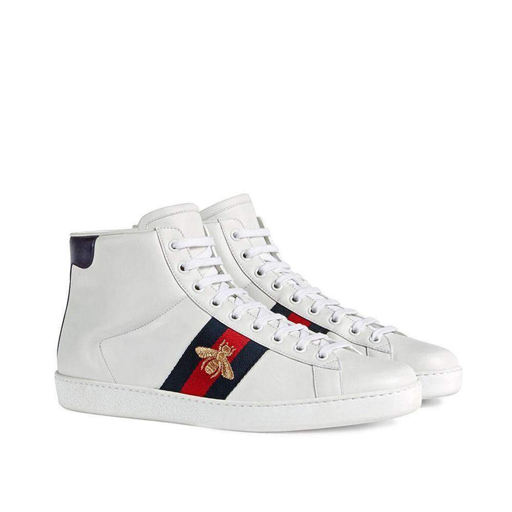 Gucci Bee Ace High-Top Sneakers White Leather Men's Trainers
