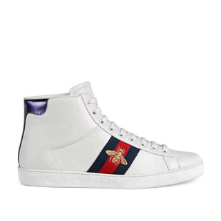 Gucci Bee Ace High-Top Sneakers White Leather Trainers 501803 DOPE0 (GG1702)-AmbrogioShoes