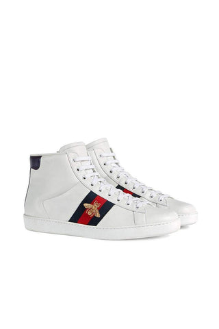 Gucci Bee Ace High-Top Sneakers White Leather Trainers 501803 DOPE0 (GGM1702)