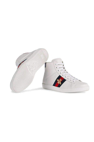 Gucci Bee Ace High-Top Sneakers White Leather Trainers 501803 DOPE0 (GGM1702)
