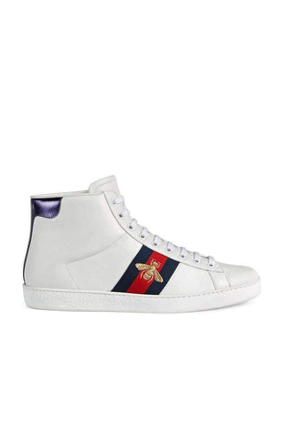Gucci Bee Ace High-Top Sneakers White Leather Trainers 501803 DOPE0 (GGM1702)
