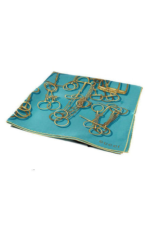 Gucci Cavalcata Silk Tilt Blue Turquoise Twill Horsebit Shawl (GGSH100)