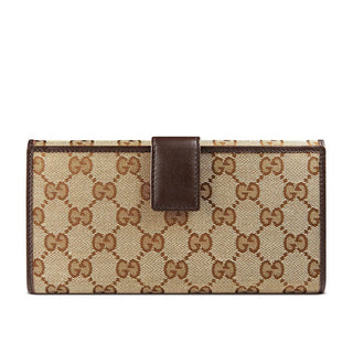Gucci Continental Women's Beige Canvas / Calf-Skin Leather Wallet 257012 (GGWW3602)-AmbrogioShoes