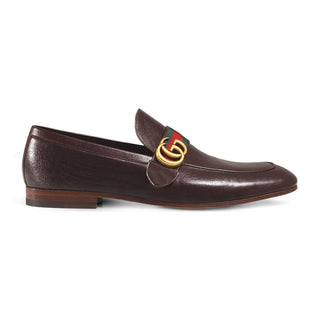 Gucci Donnie Men's Shoes Brown Web Loafers with GG Logo 428609 (GGM1704)-AmbrogioShoes