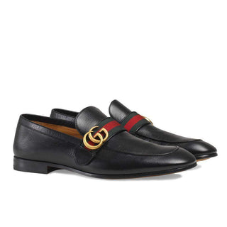 Gucci Leather loafers with GG Web Black Shoes 428609-AmbrogioShoes