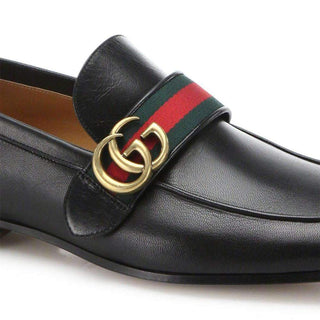 Gucci Leather loafers with GG Web Black Shoes 428609-AmbrogioShoes