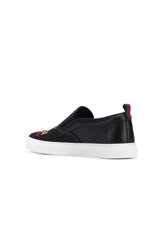 Gucci Dublin Black Worldwide Sewed Cotton / Leather Slip-On Sneakers (GGM1712)
