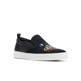 Gucci Dublin Men's Shoes Black Worldwide Sewed Cotton / Calf-Skin Leather Slip-On Sneakers (GGM1712)-AmbrogioShoes