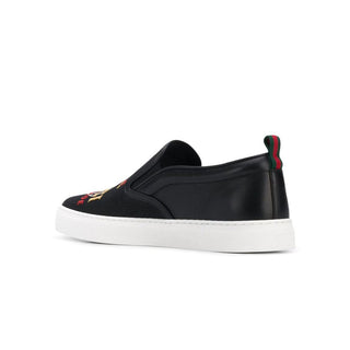 Gucci Dublin Men's Shoes Black Worldwide Sewed Cotton / Calf-Skin Leather Slip-On Sneakers (GGM1712)-AmbrogioShoes