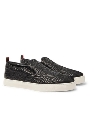 Gucci Dublin Quilted Sneakers Black Leather Slip-On Shoes (GGM1709)