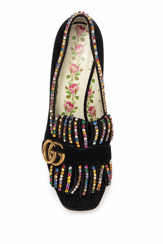 Gucci Embellished 501444 Women's Black Suede Block Heel Pumps (GGW2900)