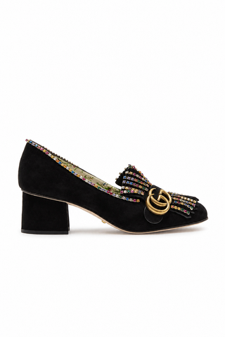 Gucci Embellished 501444 Women's Black Suede Block Heel Pumps (GGW2900)