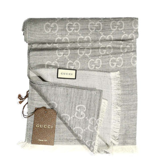 Gucci GG Jaucquard Pattern Knitted Scarf In Silver & Light Grey 200cm (GGSM1502)-AmbrogioShoes