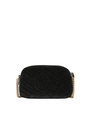 Gucci GG Marmont 447632 Women's Black Matelassé Velvet Mini Shoulder Bag (GG2079)
