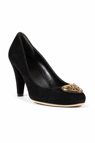 Gucci Heart Logo Women's Designer Shoes Black Suede Logo Pumps