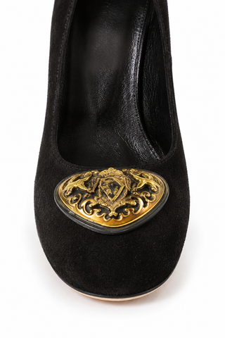 Gucci Heart Logo Women's Designer Shoes Black Suede Logo Pumps