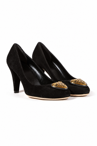 Gucci Heart Logo Women's Designer Shoes Black Suede Logo Pumps