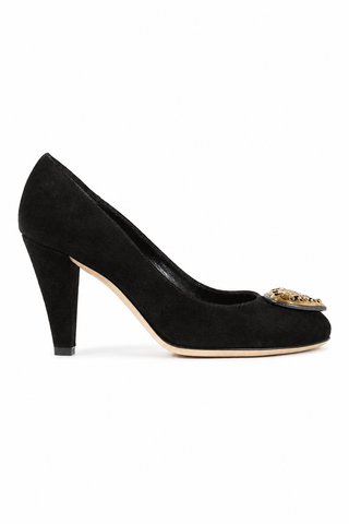 Gucci Heart Logo Women's Designer Shoes Black Suede Logo Pumps