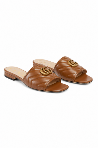 Gucci Jolie 646169 BK060 2535 GG Brown Nappa Flat Leather Sandals (GGW3101)