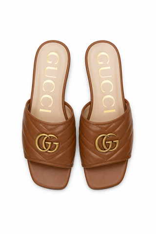 Gucci Jolie 646169 BK060 2535 GG Brown Nappa Flat Leather Sandals (GGW3101)