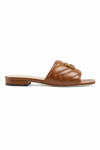 Gucci Jolie 646169 BK060 2535 GG Brown Nappa Flat Leather Sandals (GGW3101)