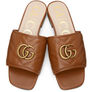 Gucci Jolie 646169 BK060 2535 GG Women's Shoes Brown Nappa Flat Leather Sandals (GGW3101)-AmbrogioShoes