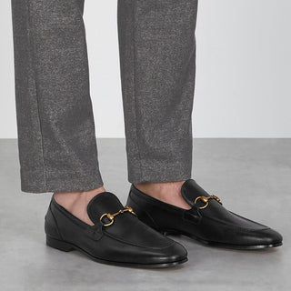 Gucci Jordaan Black Leather Loafers Men's Shoes Bit 406994 (GGM1710)-AmbrogioShoes