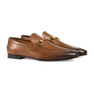 Gucci Jordaan Loafers Men's Shoes Light Brown Golden Bit 406994 (GGM1705)-AmbrogioShoes