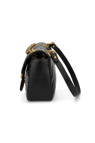 Gucci Marmont 446744 DTDIT 1000 Women's Black Matelassé Leather Mini Shoulder Bag (GG2078)