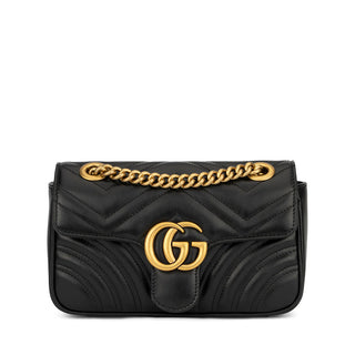 Gucci Marmont 446744 DTDIT 1000 Women's Black Matelassé Leather Mini Shoulder Bag (GG2078)-AmbrogioShoes