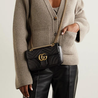 Gucci Marmont Mini Womens Black Calf-Skin Leather Shoulder Bag (GG2052)-AmbrogioShoes