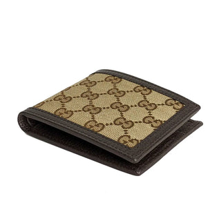 Gucci 260987 525040 Men's Beige & Brown Canvas / Leather Bi-Fold Wallets (GGMW2022)-AmbrogioShoes