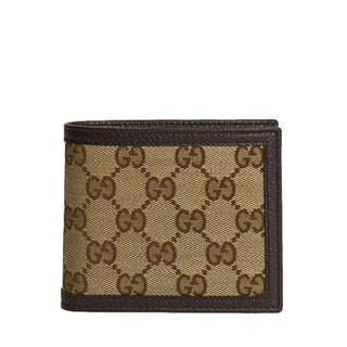 Gucci 260987 525040 Men's Beige & Brown Canvas / Leather Bi-Fold Wallets (GGMW2022)-AmbrogioShoes