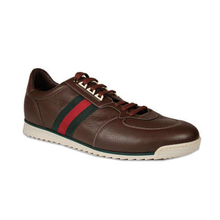 Gucci Mens Shoes Brown Leather Classic Stripes Sneakers (GGM3004)-AmbrogioShoes