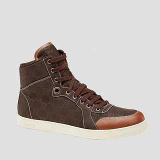 Gucci Mens Shoes Brown Nylon Guccissima High-Top Sneakers (GGM3502)-AmbrogioShoes