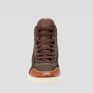 Gucci Mens Shoes Brown Nylon Guccissima High-Top Sneakers (GGM3502)-AmbrogioShoes