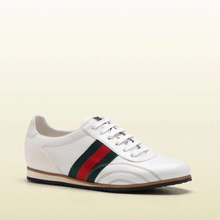 Gucci Mens Shoes Lace-Up Sneakers with Signature Web Detail White (GGM3008)-AmbrogioShoes