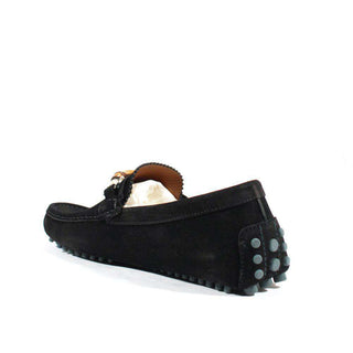 Gucci Mens Shoes Queen Suede Black Moccasins (GGM2202)-AmbrogioShoes