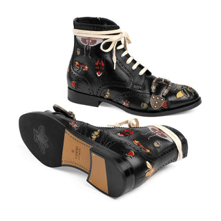 Gucci Queercore Men's Shoes Black Insects Texture Embroided & Calf-Skin Leather Boots 493491 (GGM1708)-AmbrogioShoes