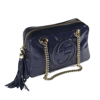 Gucci Soho Patent Leather Soho Chain Shoulder Bag Blue color-AmbrogioShoes