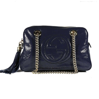 Gucci Soho Patent Leather Soho Chain Shoulder Bag Blue color-AmbrogioShoes