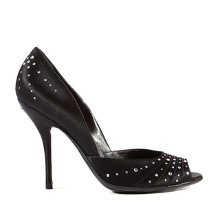 Gucci Strassed Womens Shoes Classic Dressy Black Satin Pumps (GGW1563)-AmbrogioShoes