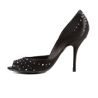 Gucci Strassed Womens Shoes Classic Dressy Black Satin Pumps (GGW1563)-AmbrogioShoes