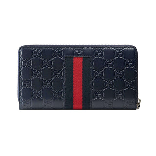Gucci Wallet Women's Signature Web Zip around leather wallet Navy-AmbrogioShoes