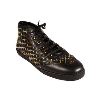 Gucci Womens Shoes Black Leather Laser Cut Brass Studded High-Top Sneakers (GGW3000)-AmbrogioShoes