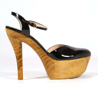 Gucci Womens Shoes Black Platform Wood Heels Ankle Strap (GGW1580)-AmbrogioShoes