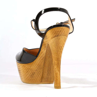 Gucci Womens Shoes Black Platform Wood Heels Ankle Strap (GGW1580)-AmbrogioShoes