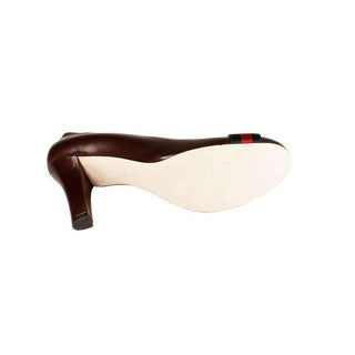 Gucci Womens Shoes Brown Leather Pumps GG Logo Stripes (KGGW3002)-AmbrogioShoes